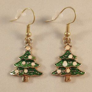 Gold Plated Layered Green Tree Dangle Earrings Women's Party Gift
